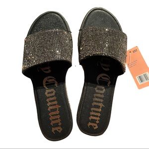 Juicy Couture Black Yippy Bling Slide Sandals NWT